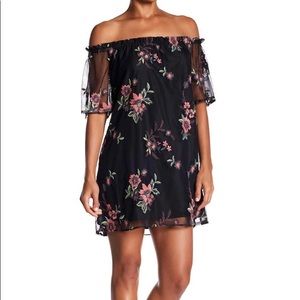 Floral lace off the shoulder mini dress
